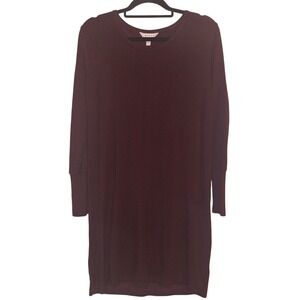 Athleta Burgundy Long Sleeve Crew Neck Shirt Dress Back Cutout Size Medium Modal